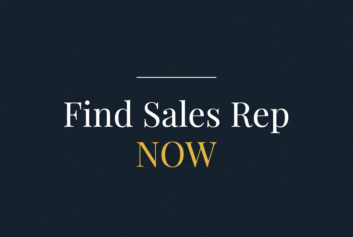 Find Sales Rep NOW — navy header logo with gold NOW